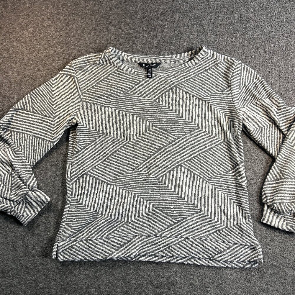 Ellen Tracy Gray/White Striped Pullover LS‎ Sweater Top, Size M